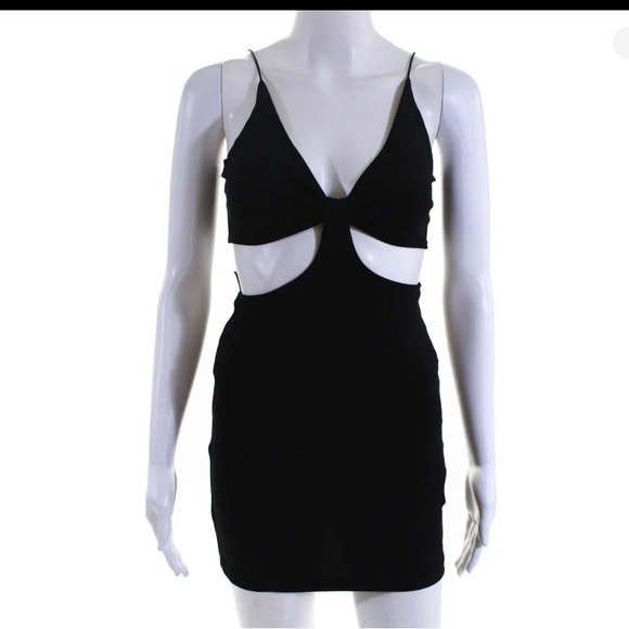 Alice + Olivia Havana Spaghetti Strap Cutout Side V Neck Mini Dress Black Size 0 - Picture 5 of 7